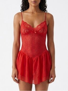 Vintage Fredericks of Hollywood Red Lace Chemise Nightgown